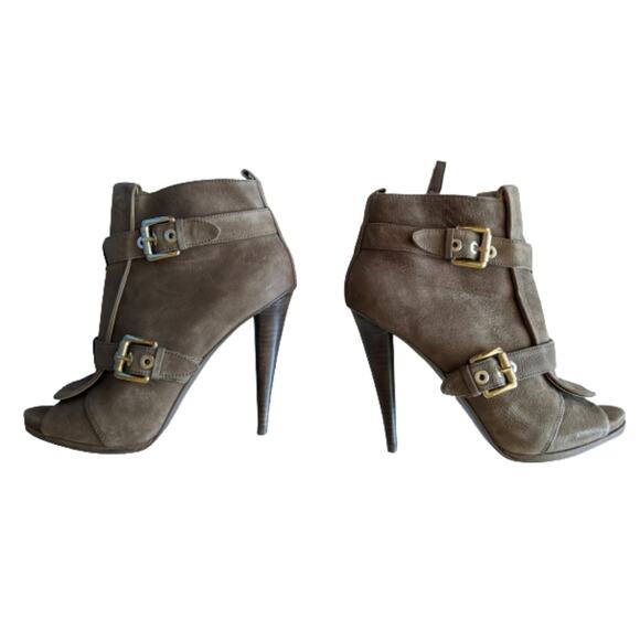 Ultra High Heel Booties, Open-Toe Stiletto, Brown Ankle Boots - Picture 11 of 11